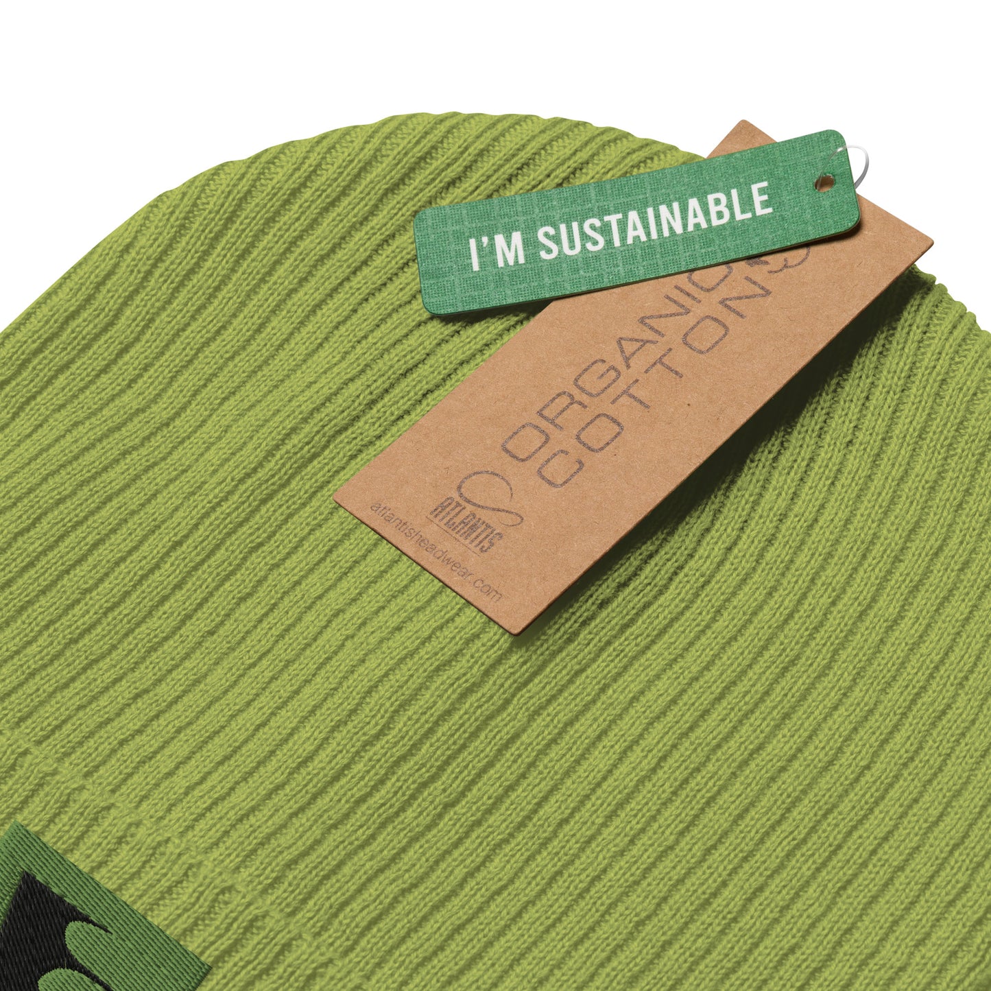 ORGANIC RIBBED GREEN BEANIE